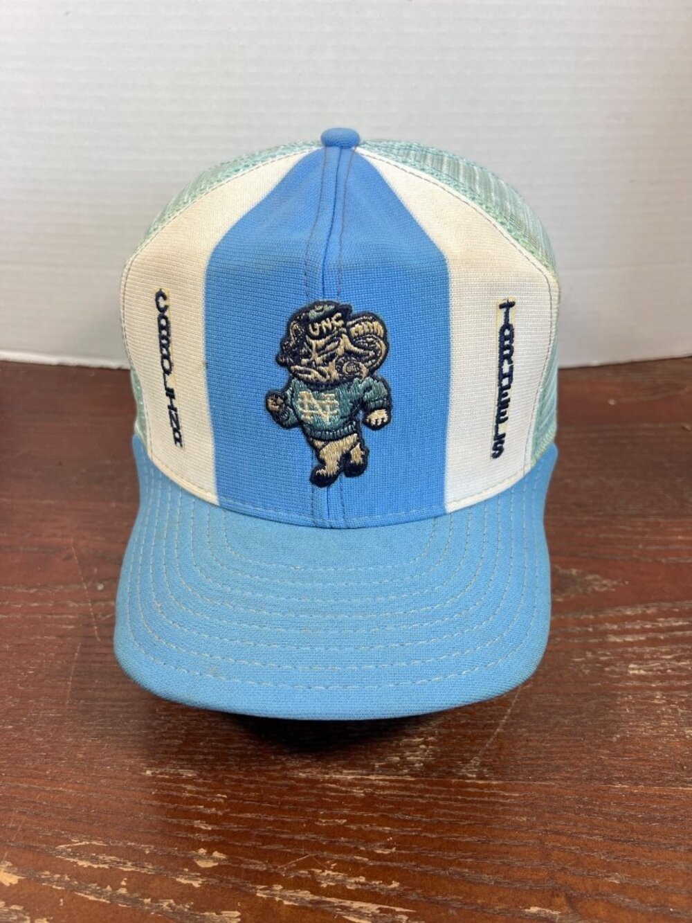 Vintage UNC Tar Heels Trucker Hat Snapback AJD Blue & White Mesh Cap Large USA M